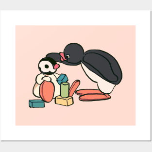 cute pingu and pinga penguin siblings Posters and Art